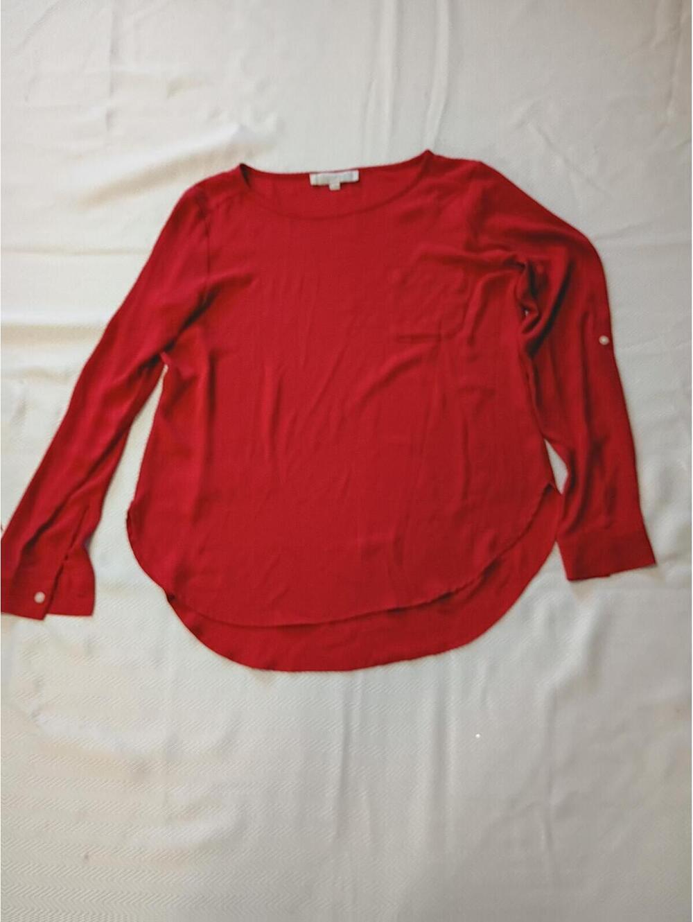 Red Long Sleeve Blouse with Pocket Detail